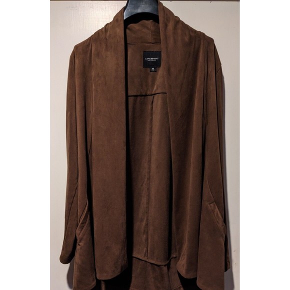 Liverpool  Women's Open Front Cardigan Sweater Brown Size Medium 8-10 Faux Suede - Picture 1 of 5